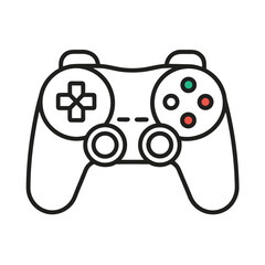 Poster - Outline of a modern video game controller with buttons and joysticks isolated on white background