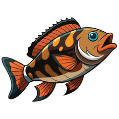 Poster - Stylized grouper fish silhouette illustration in vibrant colors isolated on white background