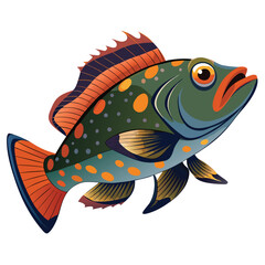 Poster - Vibrant grouper fish illustration aquatic life isolated on white background