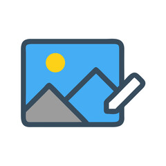 Digital image editing application icon with mountains and sun
