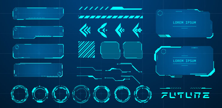 Set futuristic text box element blue vector illustration	