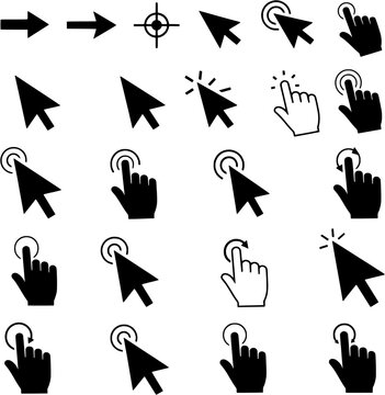 Set of Black Computer Mouse Cursor and Hand Icons