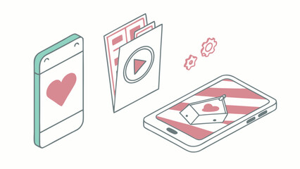 Mobile app development ux ui design isometric vector illustration for love video settings and interface