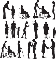Aufkleber - Diverse group of people receiving awards or recognition depicted in a striking silhouette style with vibrant colors
