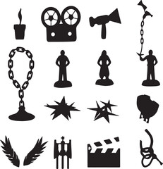 Aufkleber - Collection of diverse minimalist line art icons representing various concepts and objects featuring a distinctive silhouette style