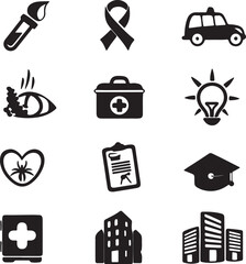 Aufkleber - Collection of minimalist line art icons representing various specific industries and concepts presented in a clean silhouette style