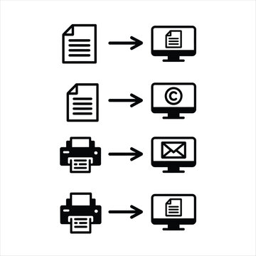 Document Transfer Icons: File, Copyright, Email, and Print to Computer