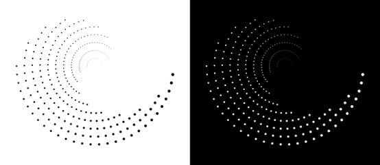 Poster - Modern abstract background. Halftone dots in circle form. Round logo, design element or icon. Vector dotted frame. A black figure on a white background and an equally white figure on the black side.