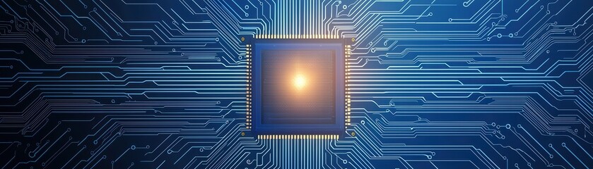 Poster - Blue Circuit Board with Central Processing Unit for Technology