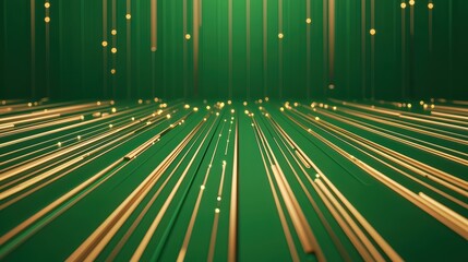 Poster - Dynamic Lines with Golden Particles on Green Background