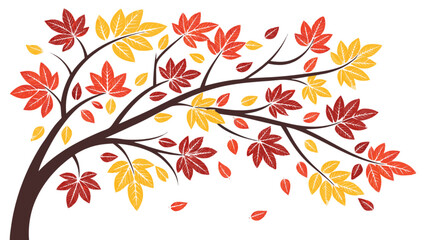 Poster - Autumn tree with falling leaves vector illustration seasonal foliage design for graphic and web use is here