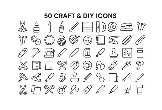 Craft and DIY Icons A Collection of 50 Symbols