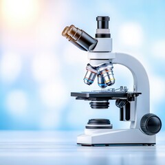 Poster - Modern Laboratory Microscope on a Bright Background