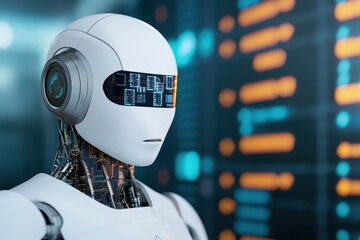 Poster - Futuristic Robot with Digital Interface and Technology Background