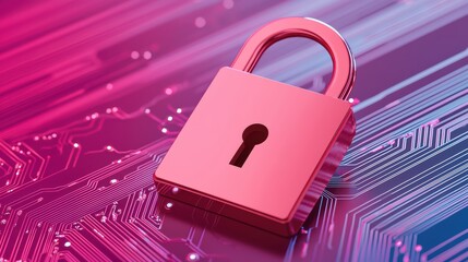 Poster - Digital Lock Symbol on Circuit Background in Vibrant Colors