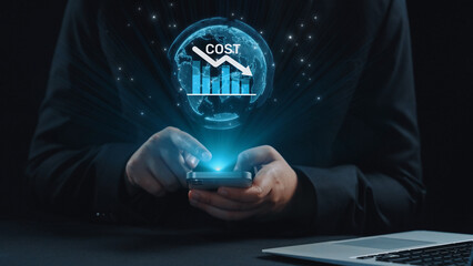 Poster - Cost reduction and cost saving through digital transformation, business cost optimization, operational cost reduction, financial savings, and resource efficiency strategies for business success. Elide
