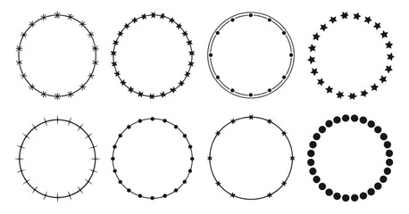 Poster - Decorative Circle Frames with Star and Dot Accents on White Background for Elegant Design Elements in a Clean Vector Style