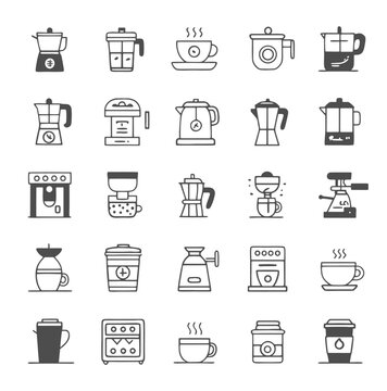 Minimalist Coffee Icon Set: Clean Outline Illustrations for UI, Web, and Cafe Branding

