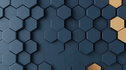 Poster - Modern Hexagonal Pattern in Blue and Gold Design Elements