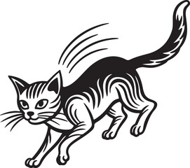 Aufkleber - Dynamic vector illustration of a cat in mid action captured in a striking silhouette against a clean background perfect for graphic design