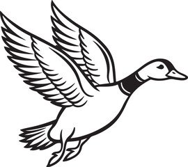 Aufkleber - Dynamic vector illustration of a duck in graceful flight captured in a striking silhouette style perfect for nature and wildlife themes
