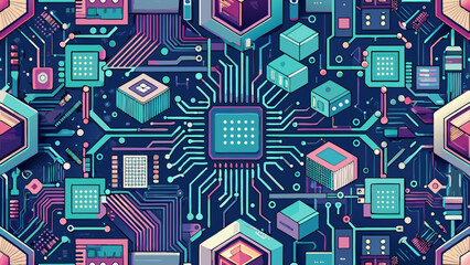 Poster - Detailed illustration of a complex circuit board with various components and connections visible created with generated ai