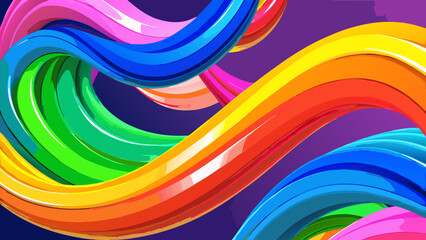 Poster - Colorful curved lines intertwining on a purple background create a vibrant and playful design element created with generated ai
