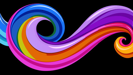 Aufkleber - Colorful swirling ribbon design with shades of blue purple pink orange and yellow on black background created with generated ai