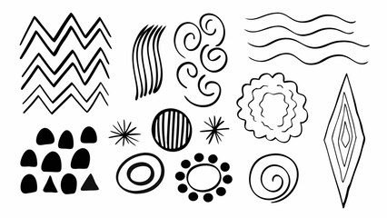 Aufkleber - Collection of various abstract hand drawn shapes and doodles including zigzags spirals and geometric shapes created with generated ai