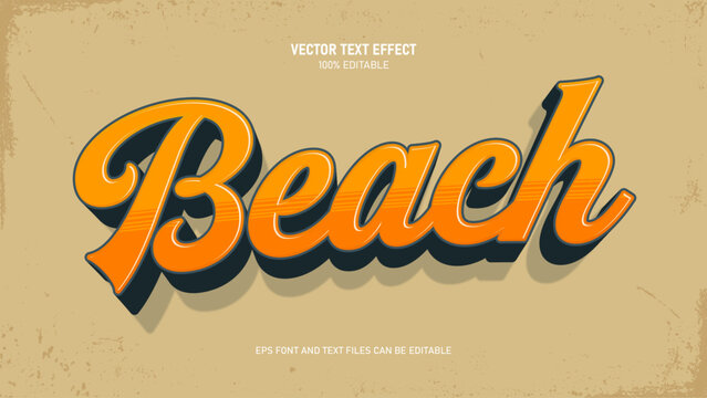 Beach retro vintage text style, editable text effect