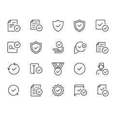 Aufkleber - Collection of black and white icons depicting documents shields awards and checkmarks in various designs