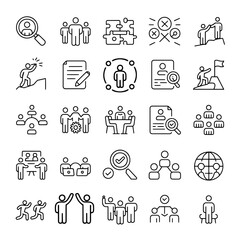 Aufkleber - Collection of business and human resources icons representing teamwork, leadership, and recruitment process