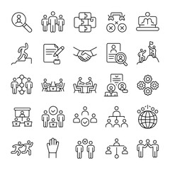 Poster - Collection of business and team management icons showing collaboration and organizational structure ideas