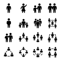 Poster - Silhouette vector Illustration of sixteen different arrangements of stick figures representing individuals and groups together