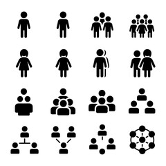 Poster - Vector Illustration of various group and individual icons representing people and organizational structures in black color