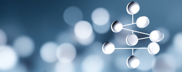 Abstract glowing white line art of network structure on blurred blue background