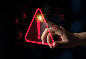 Poster - Cybersecurity alert warning showing red cyber for data breach, network threat, and cyber security system vulnerability with emphasis on security risk, caution, digital protection Latch
