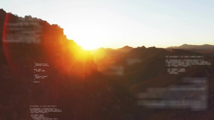 Poster - Peeking sunrise crest casting light into canyon while lens flare sweeping code expanding fading