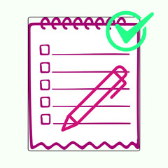 Poster - Checklist Notepad with Purple Pen and Approval Check Mark Icon