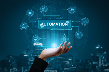 Poster - Modern automation drives workflow efficiency by connecting systems, people, and data. With intelligent automation, businesses unlock potential through seamless integration and automation tools. Spline