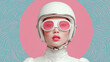 © Ina Krel - Stylish woman in pink ski goggles and helmet. Futuristic fashion portrait.