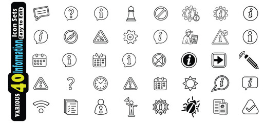 Poster - Collection of 40 outline information icons on white background vector