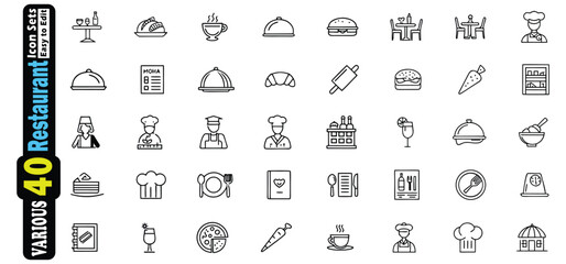 Poster - Collection of black and white restaurant and food icons on white background vector 1