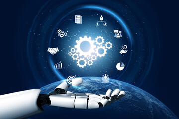 Poster - AI supports teamwork through virtual collaboration tools, intelligent scheduling, and shared assistant platforms for productivity and joint success. Vouch