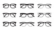 © MSTRIMA - Back View Glasses Icon Set Silhouette and Line Art Eyewear Collection Featuring Nerd, Retro, and Round Frame Vectors
