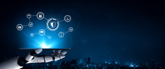 Poster - AI artificial intelligence strengthens cybersecurity with intelligent threat detection, virtual assistant alerts, and proactive protection agAI artificial intelligencenst digital breaches. Vouch