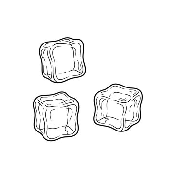 Illustration of three ice cubes with black outlines on a white background
