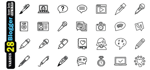 Poster - Collection of 28 black outline icons for blogging and content creation icon set social media