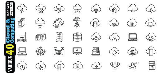 Poster - Collection of Cloud Computing and Technology Line Icons data network