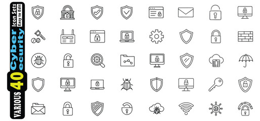 Poster - Collection of Cyber Security Icons Featuring Shields Locks and Bugs icon set